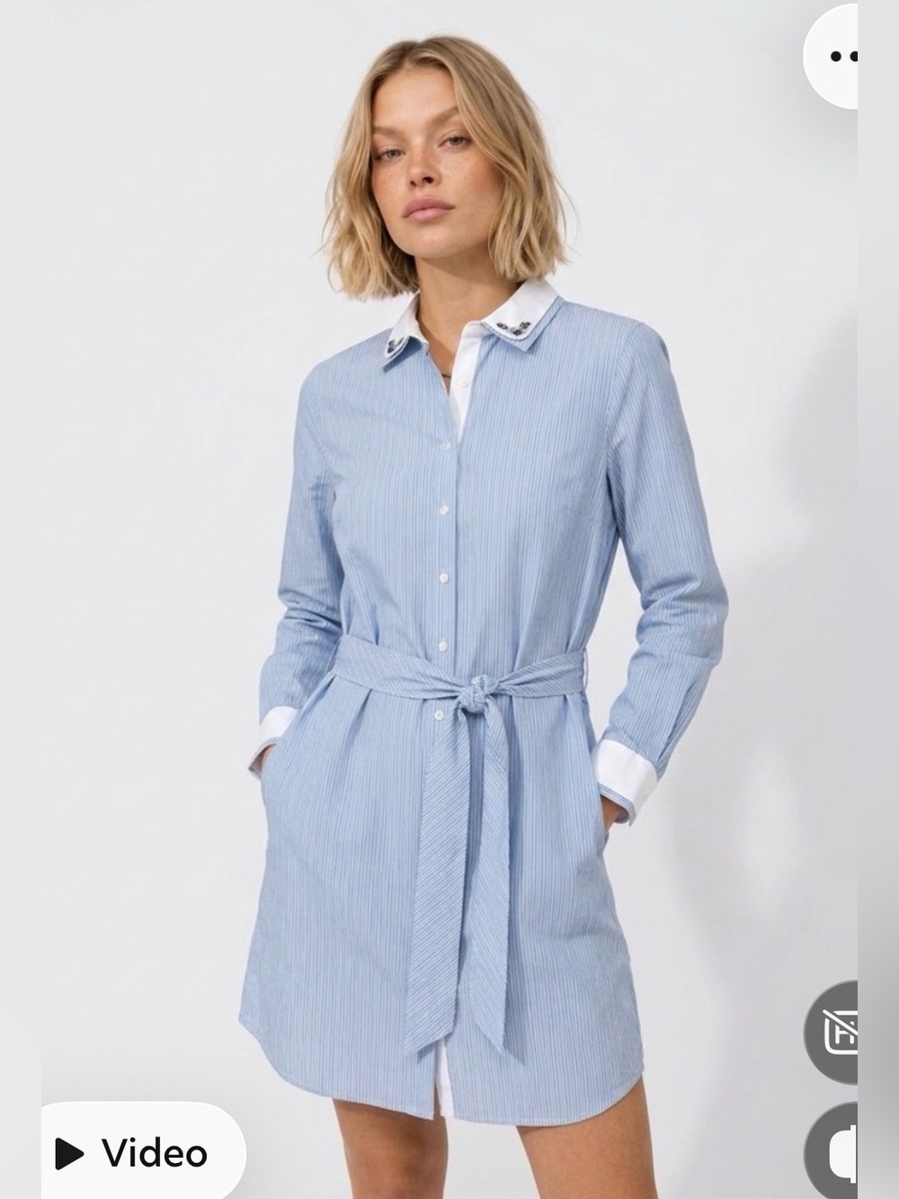 Brooks Brothers Light Blue Pinstripe Shirt Dress with White Embroidered Collar